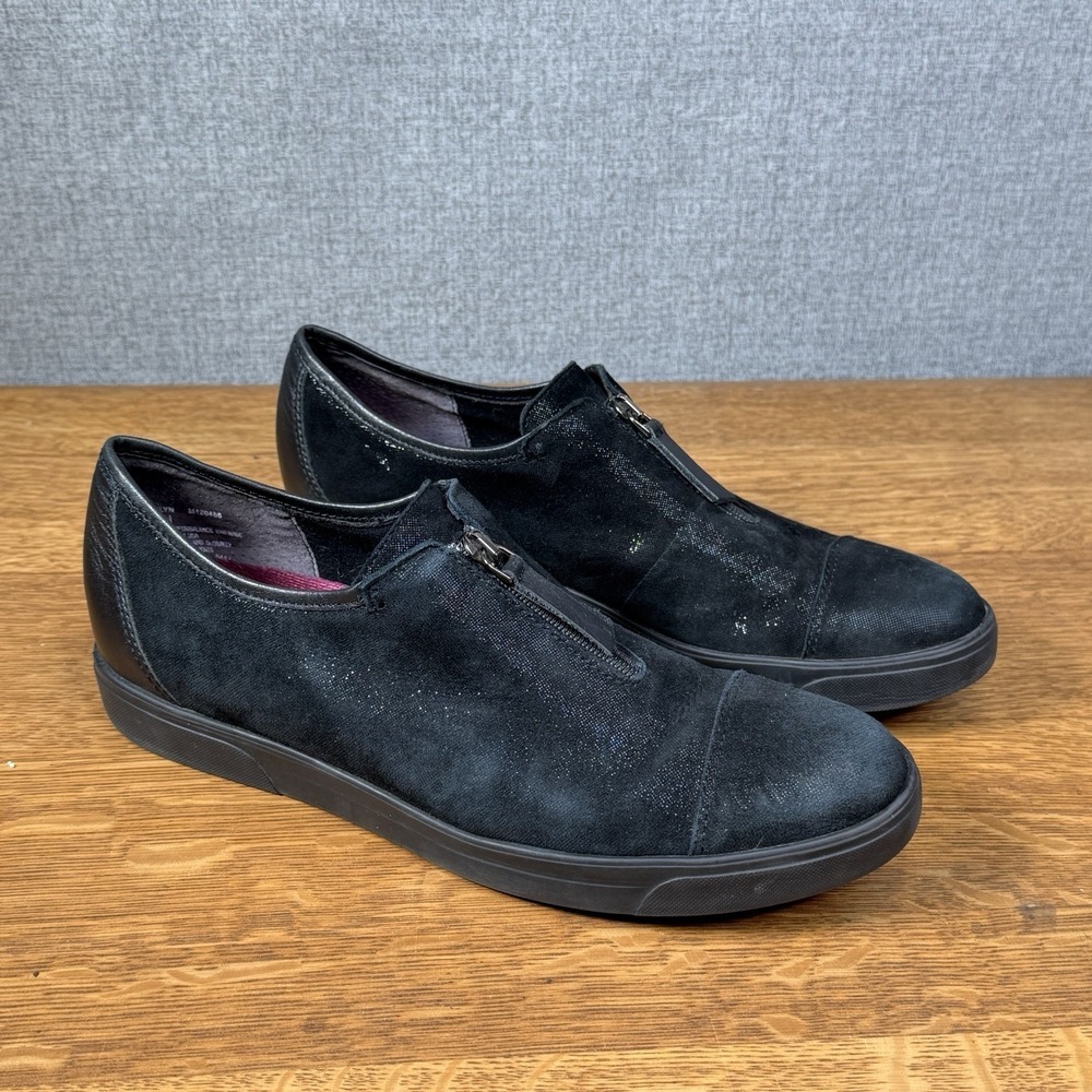 Munro Roslyn Women Sneakers Size 8.5 N Walking Shoes Black Suede Shimmer Zip Up